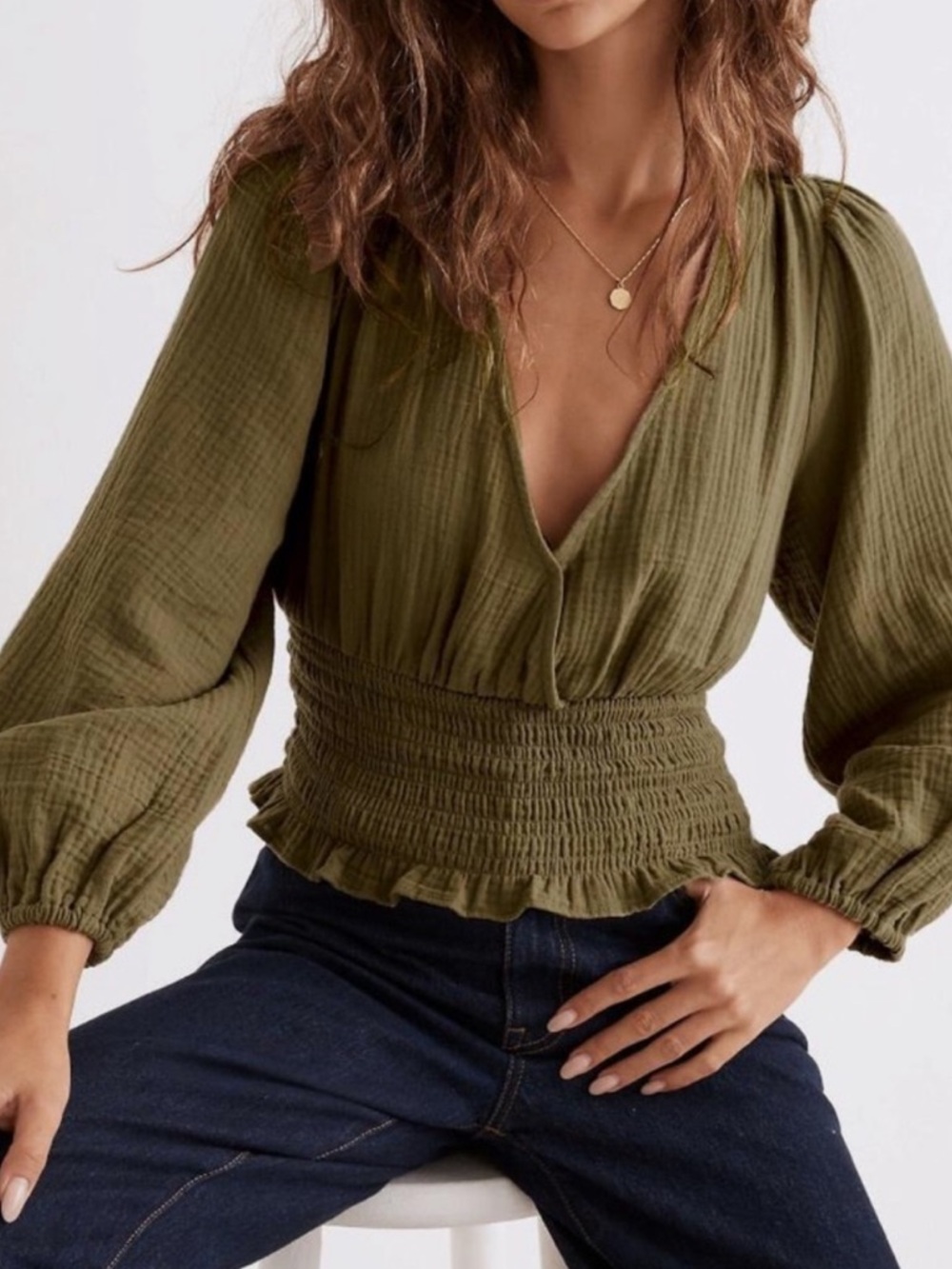 Madewell Lightspun Julianne Smocked Waist Top